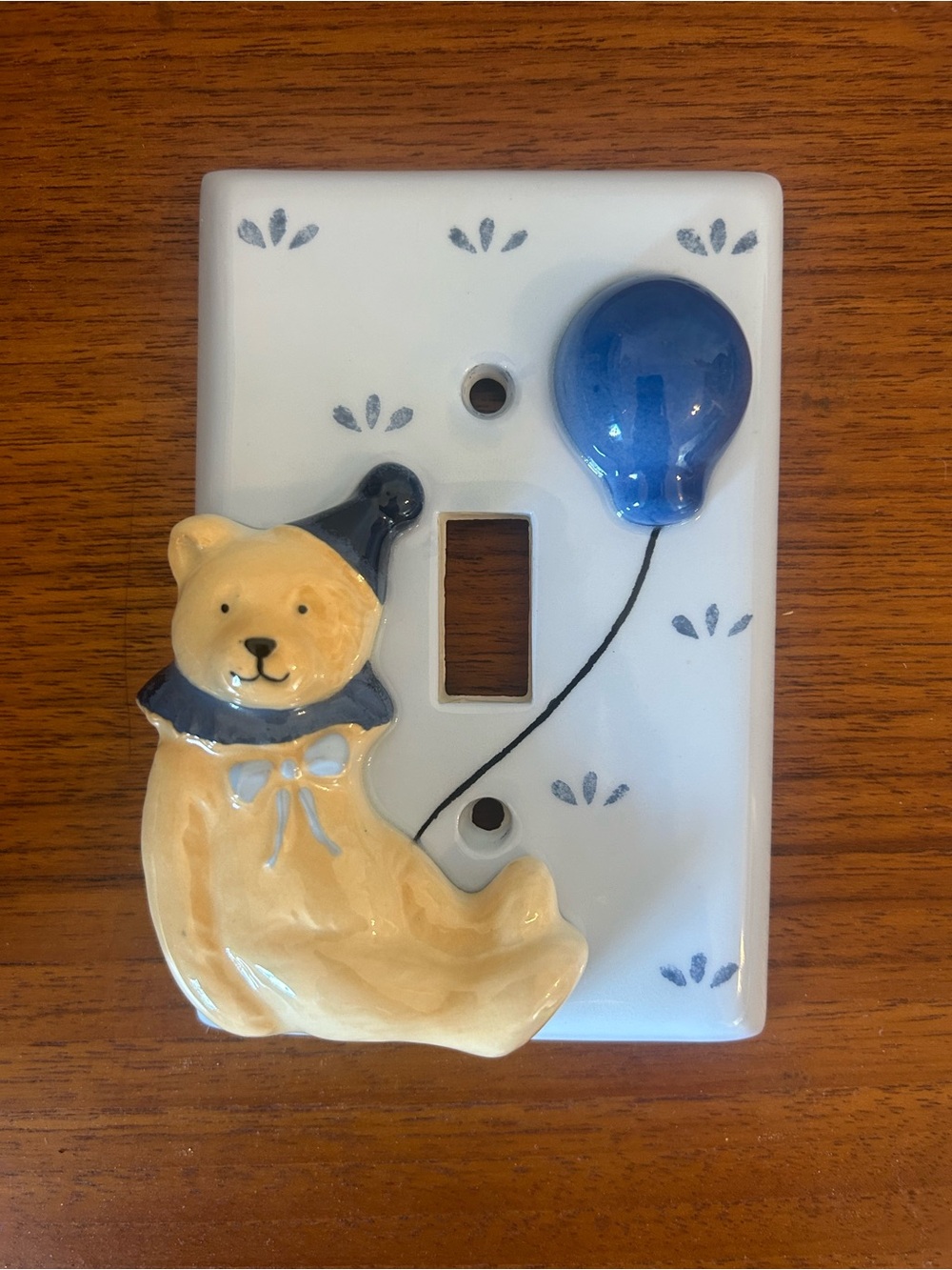 Vintage Kids Bear Balloon Ceramic Light Switch Cover Plate Blue All Fired Up